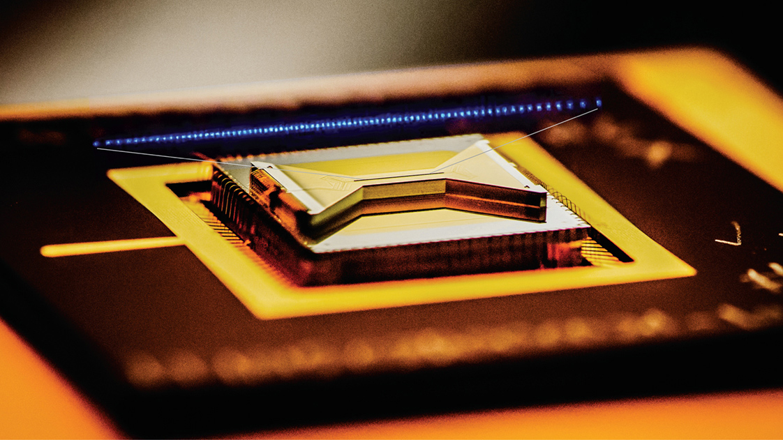 A photograph of an ion trap chip