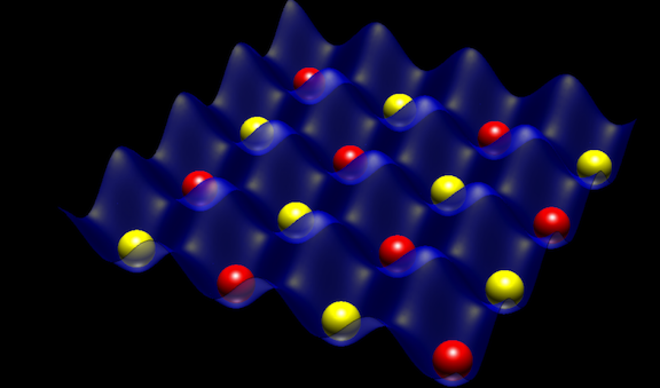 rendered image of a lattice of neutral atoms