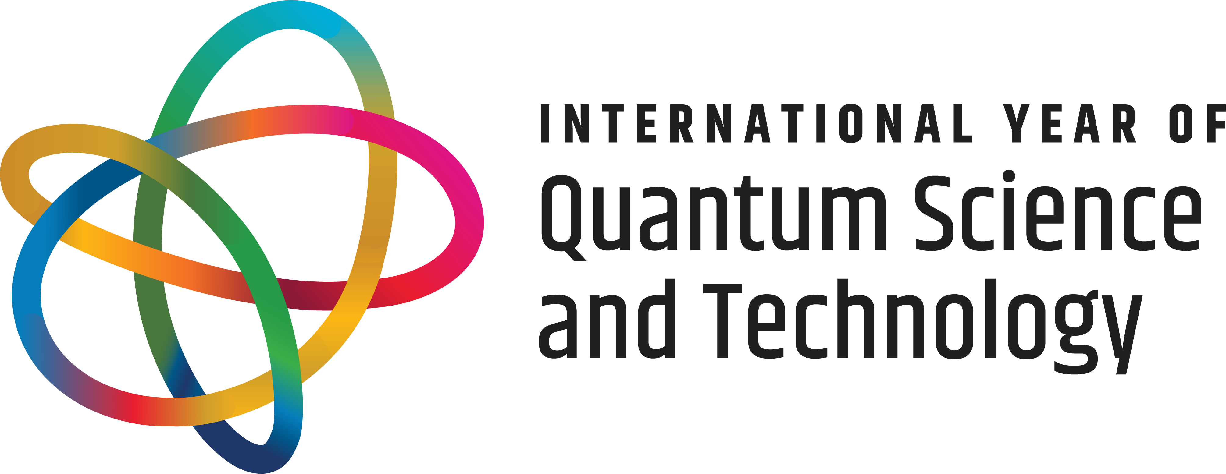 the logo for the international year of quantum science and technology featuring a know with a rainbow gradient and the name of the event